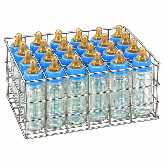 Panier inox pour 24 biberons avec poignées incorporées